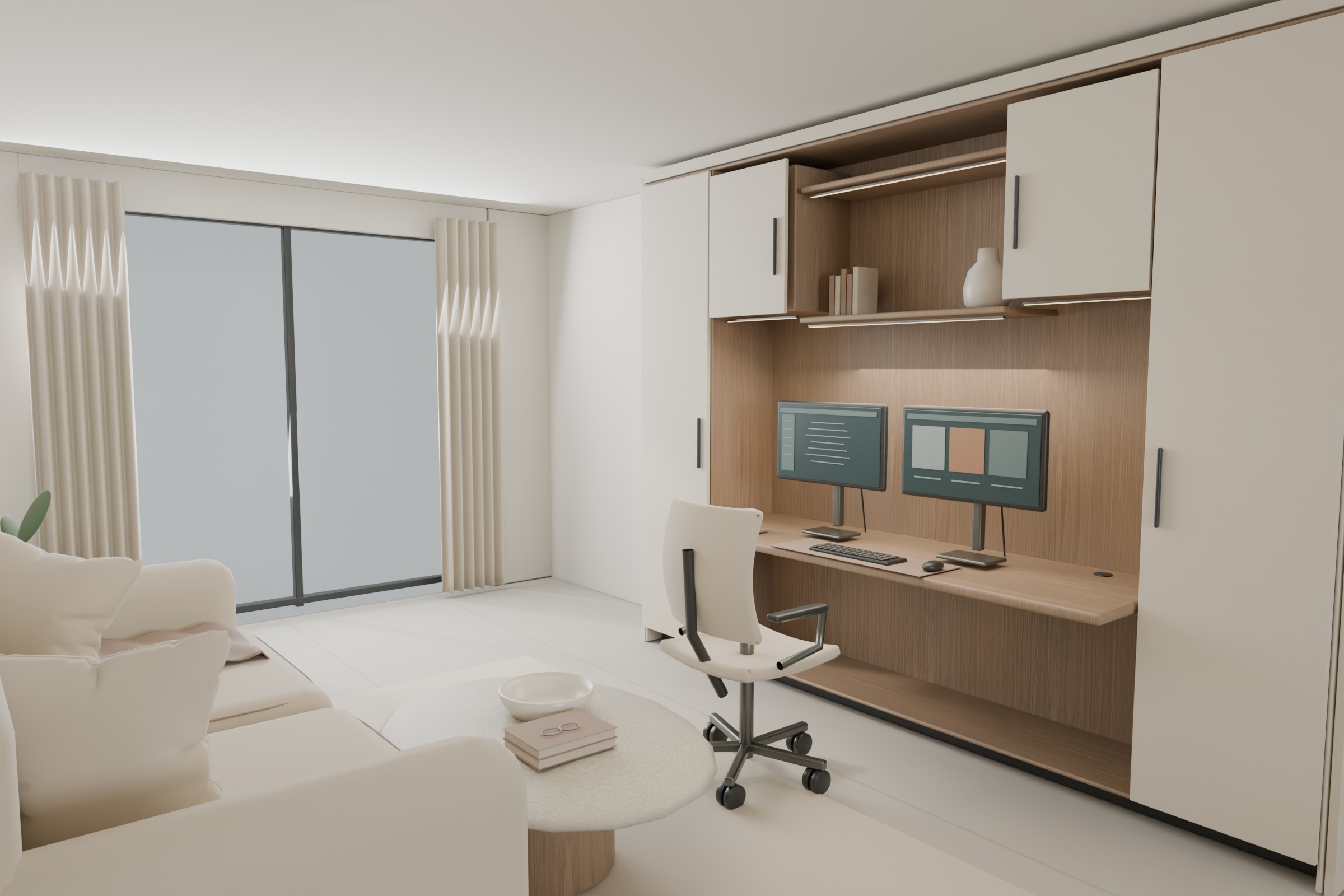客厅办公柜 · Blender 原生概念渲染